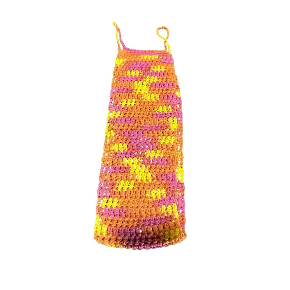 NEW handmade crochet hanging toilet paper roll holder holds 2-3 rolls bright